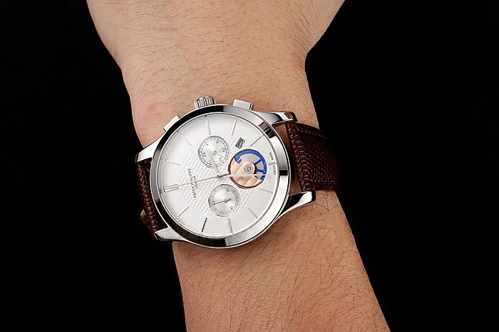 Patek Philippe Chronograph White Dial Stainless Steel Case Brown Leather Strap new123385