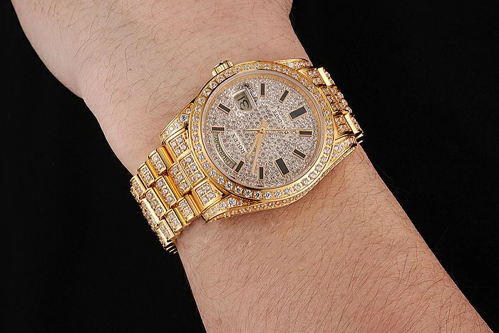 Rolex Day Date Yellow Gold Full Diamond Pave new123399