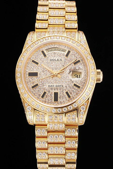 Rolex Day Date Yellow Gold Full Diamond Pave new123399