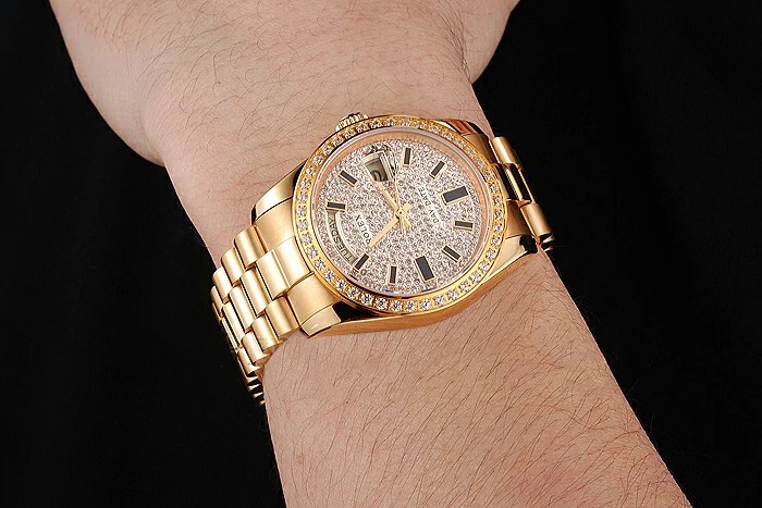 Rolex Day Date Diamond Pave Dial And Bezel Gold Case And Bracelet new123401