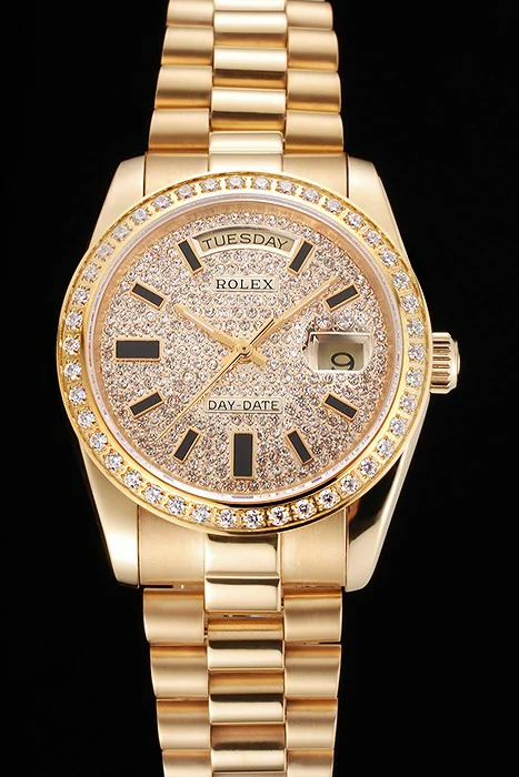 Rolex Day Date Diamond Pave Dial And Bezel Gold Case And Bracelet new123401