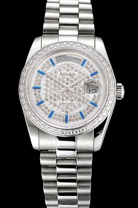 Rolex Day Date Diamond Pave Dial And Bezel Stainless Steel Case And Bracelet new123404