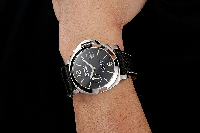 Panerai Luminor Marina Black Dial Stainless Steel Case Black Leather Strap new123419