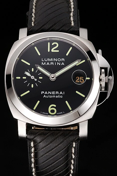 Panerai Luminor Marina Black Dial Stainless Steel Case Black Leather Strap new123419