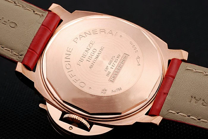 Panerai Luminor Marina Black Dial Rose Gold Case Red Leather Strap new123420