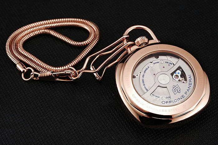 Panerai Radiomir Pocket Watch Black Dial Rose Gold Case And Chain new123570