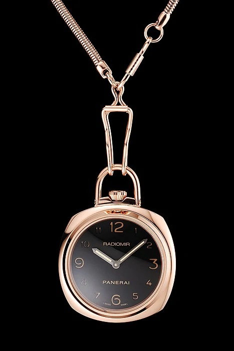 Panerai Radiomir Pocket Watch Black Dial Rose Gold Case And Chain new123570