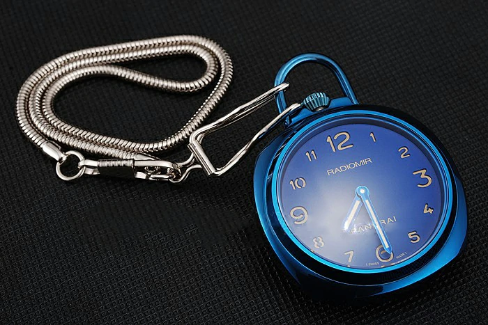 Panerai Radiomir Pocket Watch Blue Dial Blue Plated Case Stainless Steel Chain new123571