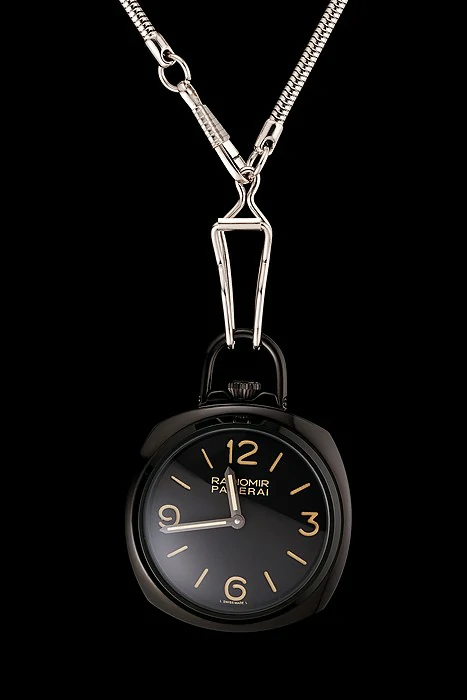Panerai Radiomir Pocket Watch Black Dial Black Plated Case Stainless Steel Chain new123572