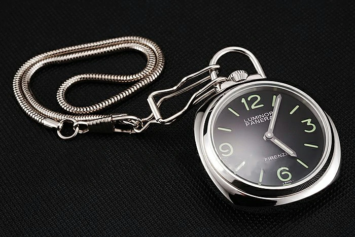 Panerai Luminor Pocket Watch Black Dial Stainless Steel Case And Chain new123573