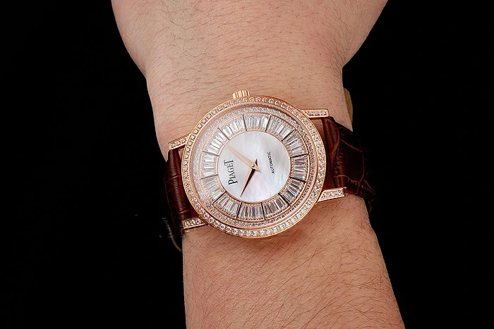 Piaget Altiplano Diamond Set Rose Gold Case And Pearl Dial Brown Leather Strap new123574