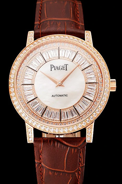 Piaget Altiplano Diamond Set Rose Gold Case And Pearl Dial Brown Leather Strap new123574