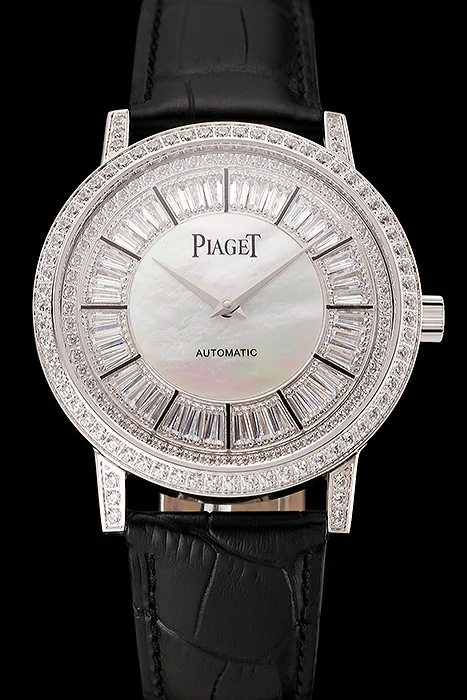 Piaget Altiplano Diamond Set Stainless Steel Case And Pearl Dial Black Leather Strap new123576