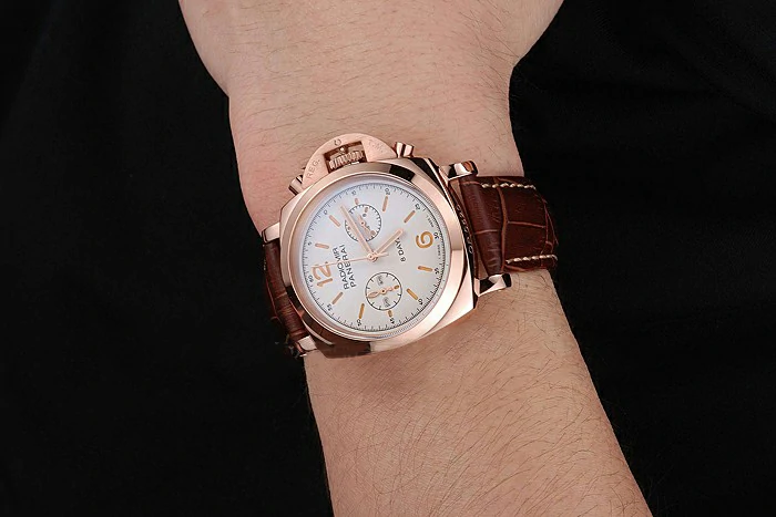 Panerai Radiomir 8 Days Chronograph White Dial Rose Gold Case Brown Leather Strap new123901