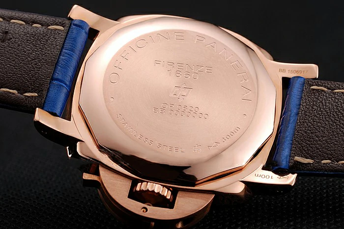 Panerai Radiomir Black Dial Diamond Bezel Rose Gold Case Blue Leather Strap new123905