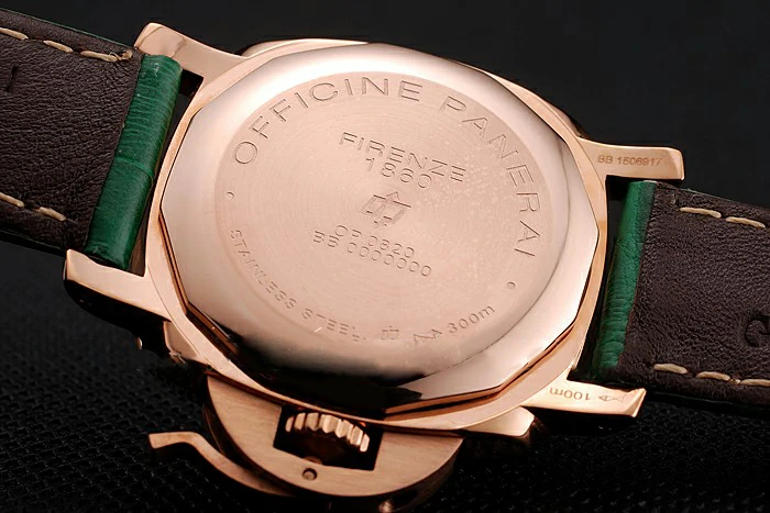 Panerai Radiomir White Dial Diamond Bezel Rose Gold Case Green Leather Strap new123908