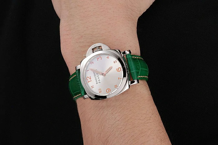 Panerai Radiomir White Dial Stainless Steel Case Green Leather Strap new123909