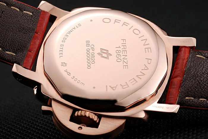 Panerai Radiomir Black Dial Rose Gold Case Red Leather Strap new123911