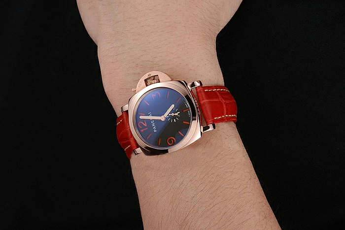 Panerai Radiomir Black Dial Rose Gold Case Red Leather Strap new123911