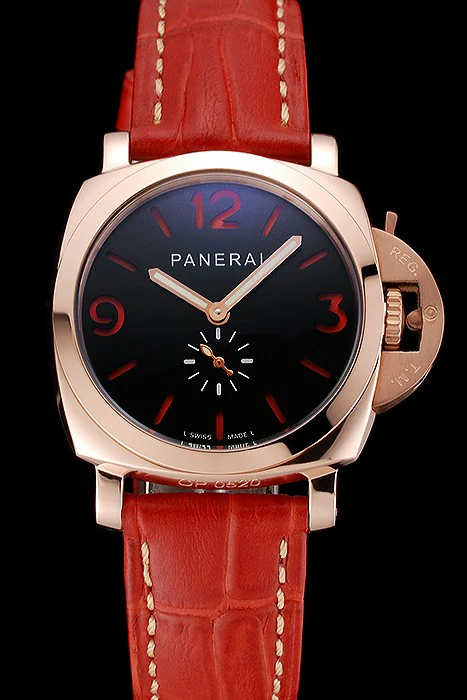 Panerai Radiomir Black Dial Rose Gold Case Red Leather Strap new123911