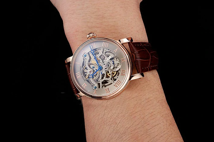 Patek Philippe Grand Complications Gray Skeleton Dial Rose Gold Case Brown Leather Strap new123912