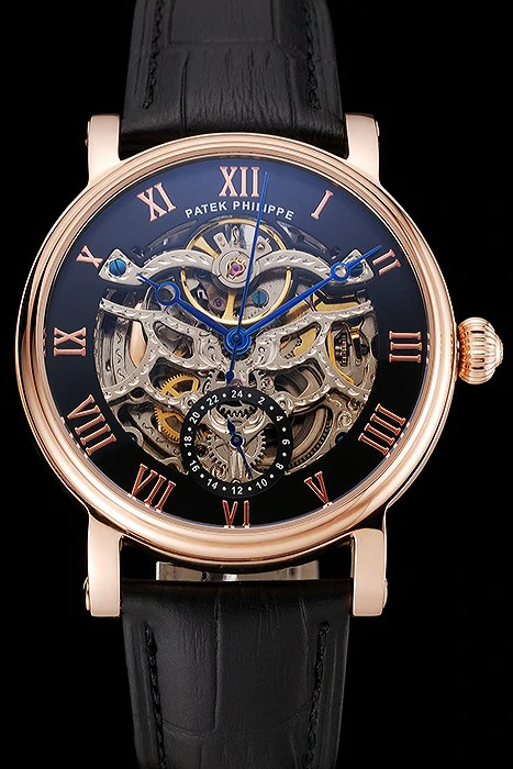 Patek Philippe Grand Complications Black Skeleton Dial Rose Gold Case Black Leather Strap new123914