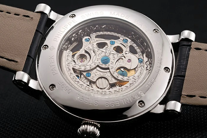 Patek Philippe Grand Complications White Skeleton Dial Stainless Steel Case Black Leather Strap new123915