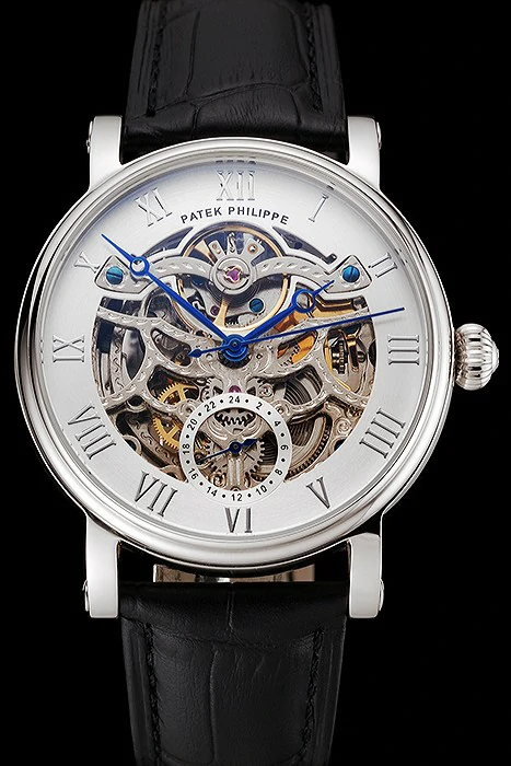 Patek Philippe Grand Complications White Skeleton Dial Stainless Steel Case Black Leather Strap new123915