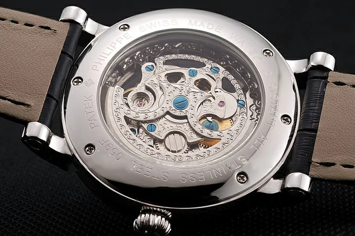 Patek Philippe Grand Complications Gray Skeleton Dial Stainless Steel Case Black Leather Strap new123916