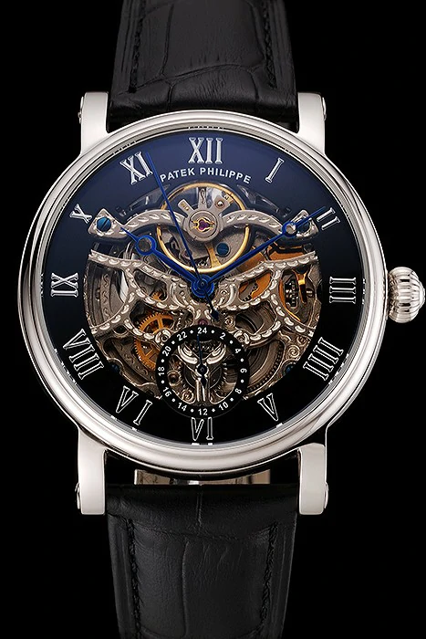 Patek Philippe Grand Complications Black Skeleton Dial Stainless Steel Case Black Leather Strap new123917