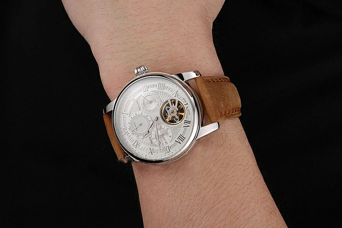 Patek Philippe Grand Complications Day Date Tourbillon Whie Dial Stainless Steel Case Brown Suede Leather Strap new123922