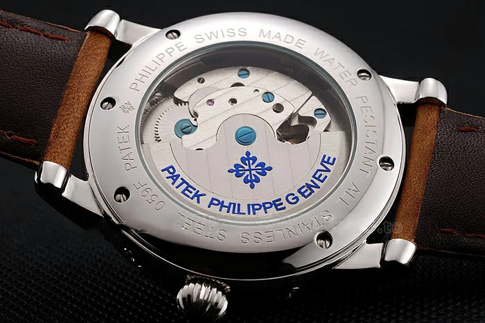 Patek Philippe Grand Complications Day Date Tourbillon White Dial Rose Gold Numerals Stainless Steel Case Brown Suede Leather Strap new123923