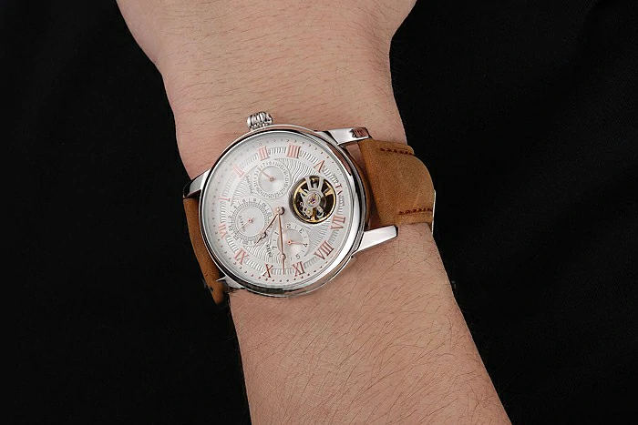 Patek Philippe Grand Complications Day Date Tourbillon White Dial Rose Gold Numerals Stainless Steel Case Brown Suede Leather Strap new123923