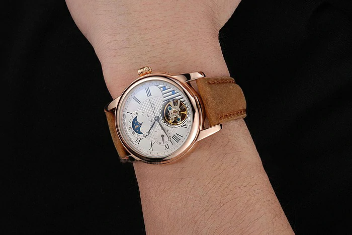Patek Philippe Grand Complications GMT Moonphase Tourbillon White Dial Rose Gold Case Brown Suede Leather Strap new123924