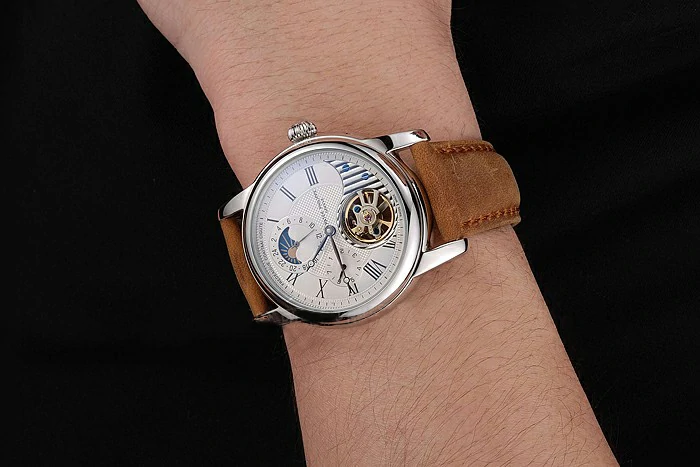 Patek Philippe Grand Complications GMT Moonphase Tourbillon White Dial Stainless Steel Case Brown Suede Leather Strap new123929