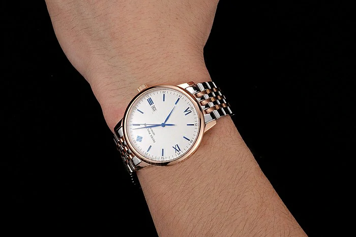Patek Philippe Calatrava White Dial Blue Numerals Rose Gold Case Two Tone Bracelet new123934
