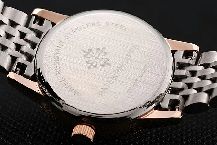 Patek Philippe Calatrava Ladies White Dial Blue Numerals Rose Gold Case Two Tone Bracelet new123935