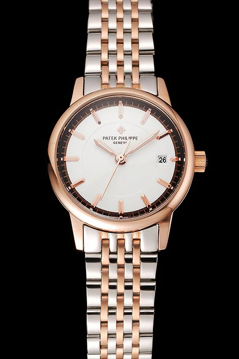 Patek Philippe Calatrava Ladies White Dial Rose Gold Case Two Tone Bracelet new123937