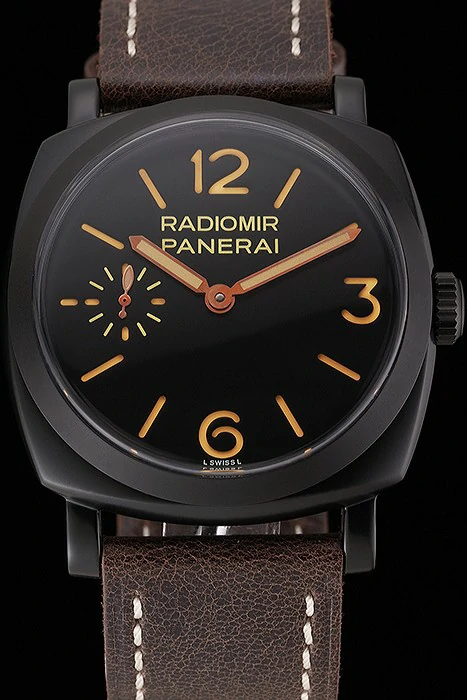 Panerai Radiomir 1940 Black Dial Black PVD Case Brown Leather Strap new123950