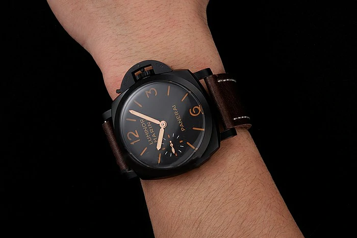 Panerai Luminor Marina Black Dial Black PVD Case Brown Leather Strap new123952