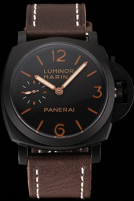 Panerai Luminor Marina Black Dial Black PVD Case Brown Leather Strap new123952