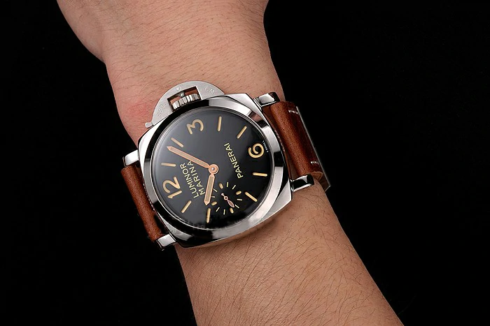 Panerai Luminor Marina Black Dial Stainless Steel Case Brown Leather Strap new123957