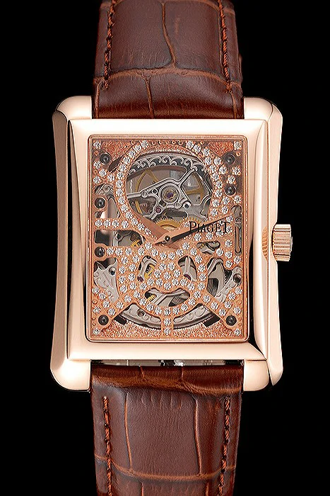 Piaget Emperador Tourbillon Skeleton Rose Gold Case Brown Leather Bracelet new124560