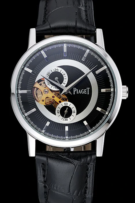 Piaget Altiplano Black Dial Silver Case Black Leather Bracelet new124893