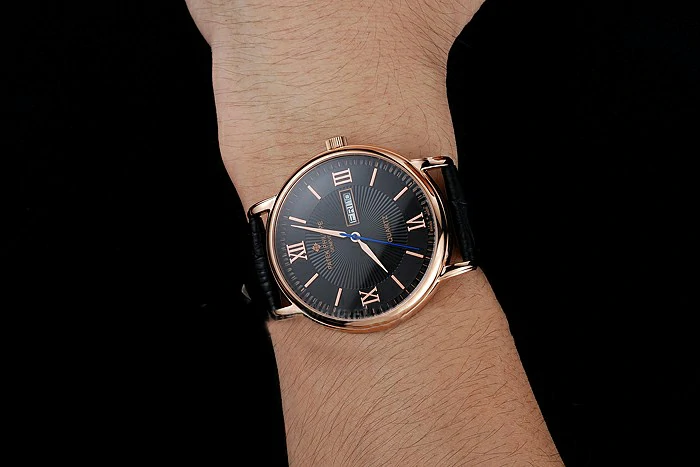 Patek Philippe Calatrava Black Dial Gold Case Black Leather Bracelet new124898