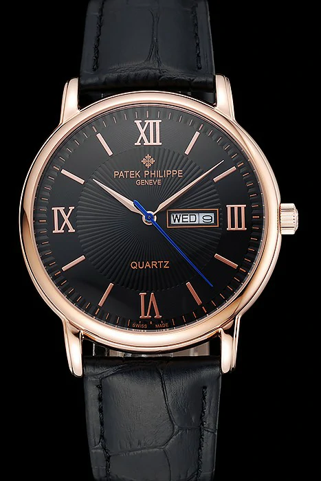 Patek Philippe Calatrava Black Dial Gold Case Black Leather Bracelet new124898