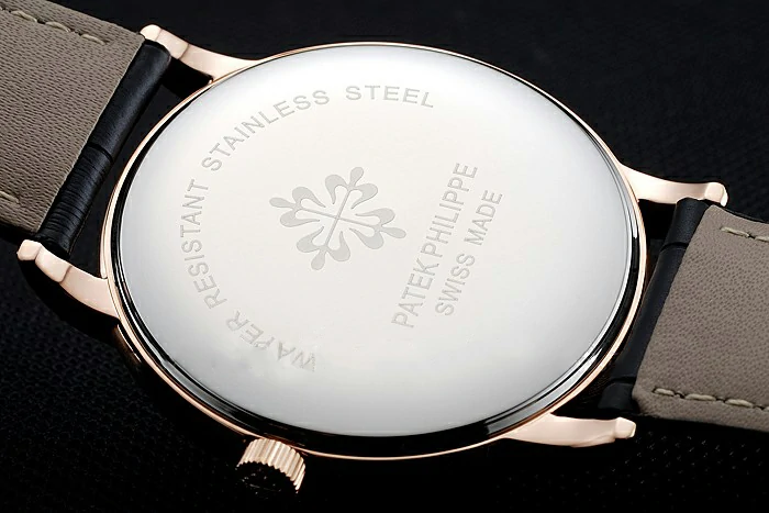 Patek Philippe Calatrava Black Dial Roman Numerals Gold Case Black Leather Bracelet new124899