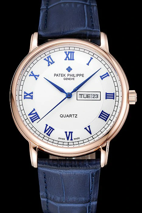 Patek Philippe Calatrava White Dial Blue Roman Numerals Gold Case Blue Leather Bracelet new124900