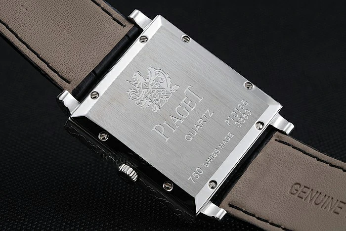 Piaget Emperador Limited Edition Black Dial Engraved Silver Case Black Leather Bracelet new125133