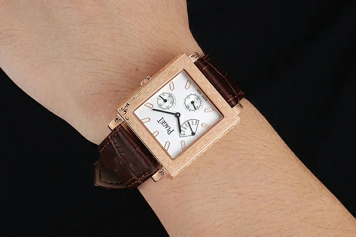 Piaget Emperador Limited Edition White Dial Engraved Rose Gold Case Brown Leather Bracelet new125137